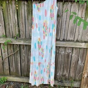 MARY McFadden Vintage Maxi Dress Watercolor Pastel PLEATS One Shoulder 80s RARE